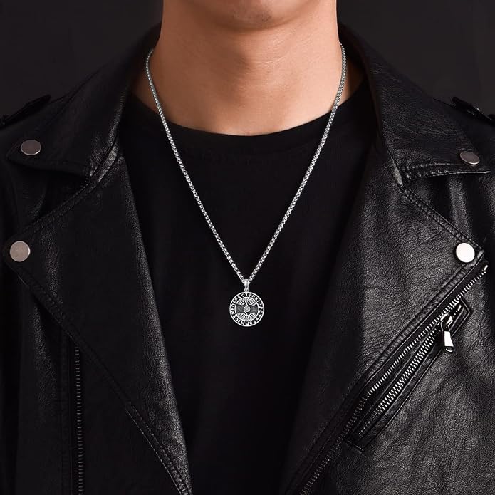 Seiyang Sterling Silver Viking Necklace Norse Jewelry Gift for Men Women with 2mm 22+2 IN Rolo Chain (with Gift Box)