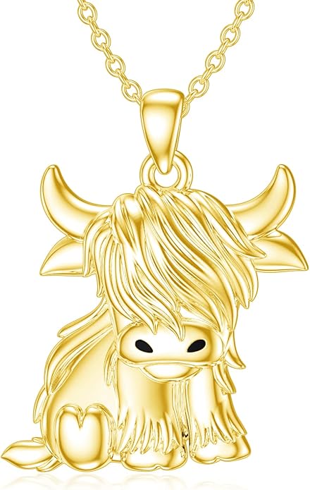 Highland Cow Gifts for Women 925 Sterling Silver Highland Cow Birthstone Necklace Fluffy Cow Jewelry Gifts Birthday Christmas