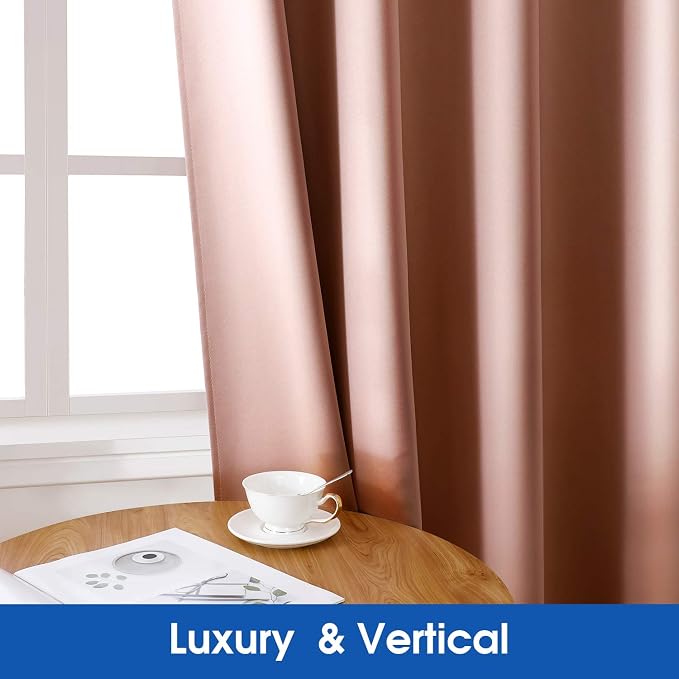 HOMEIDEAS 2 Panels Blush Pink Faux Silk Blackout Luxury Curtains, 52 X 84 Inch Room Darkening Satin Thermal Insulated Vintage Window Drapes for Bedroom Decor, Indoor
