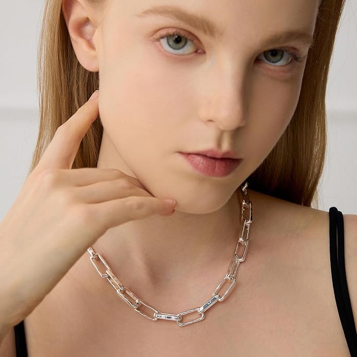 COBI Paperclip Chain Necklace for Women,Beaded Necklace,18K Gold /925 Sterling Silver Plated,Chunky Link Chain Necklace for Daily Wear,Ideal Gift for Her 17"