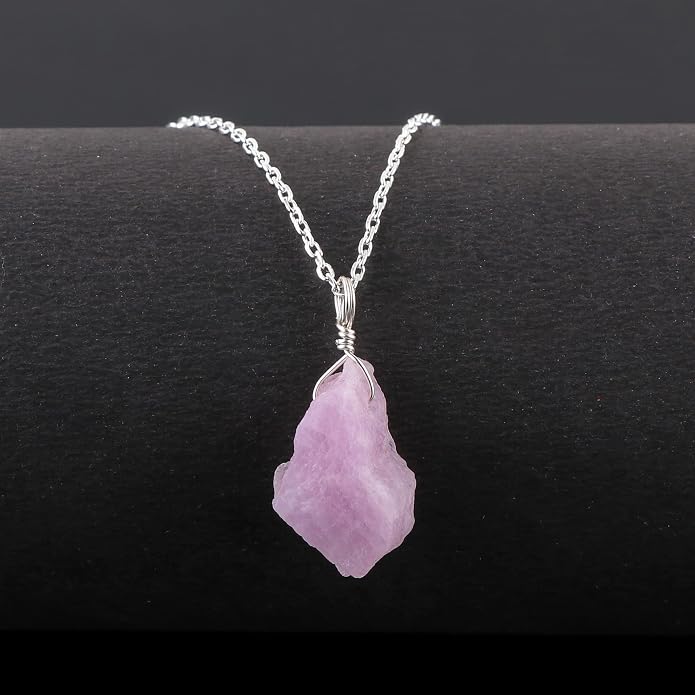 Raw Birthstone Crystal Necklace for Women, Hypoallergenic 925 Sterling Silver Pendant, Adjustable 16+2" Silver Chain, Light Natural Gemstone Jewelry for Everyday Wear & Gift for her & him