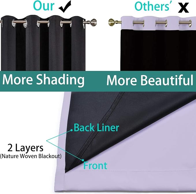 Yakamok Lilac Blackout Curtains 84 Inches Long for Bedroom 52" Wide 1 Panel | Blackout Curtain Panels for Bedroom, 2 Thick Layers Grommet Top Thermal Insulated Drapes with Black Liner for Living Room