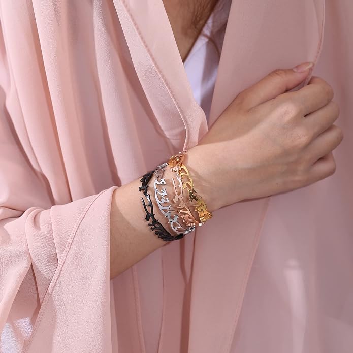 Qitian Islamic Jewelry Gifts for Women Allah Gold Bangles Bracelets Ayatul Kursi Arabic Cuff Bracelet for Women Men Islam Eid Ramadan New Year Gifts