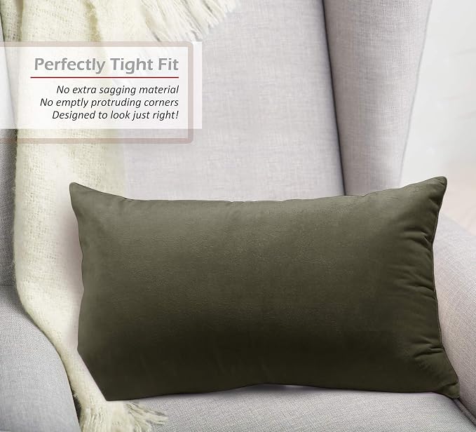 Nestl Throw Pillow Covers, Cozy Velvet Decorative Pillow Covers 12 x 20 Inches, Soft Solid Couch Pillow Covers for Sofa, Bed and Car, Set of 2 - Khaki