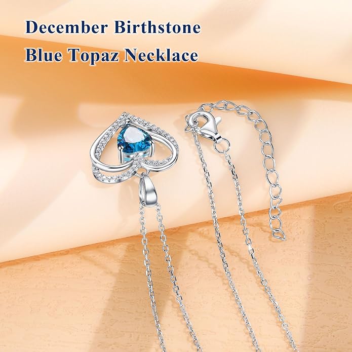 Anniversary Charm Necklace, Sterling Silver 14K Gold Plated Chain with Interlocking Heart Pendant Elegant Birthstone Necklaces for Women, Length 18"
