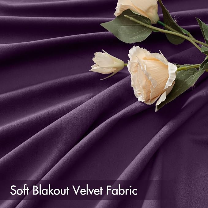 MIULEE Purple Blackout Velvet Curtains Drapes 90 Inch Long 52"x90" Bedroom | Luxurious Bedroom Living Room Decor, Room Darkening, Thermal Insulated, Rod Pocket Design, Super Soft Fabric