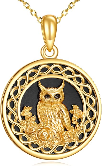Owl Birthstone Necklace Sterling Silver Celtic Moon Pendant Cubic Zirconia Owls Jewelry Birthday Gifts for Women Men