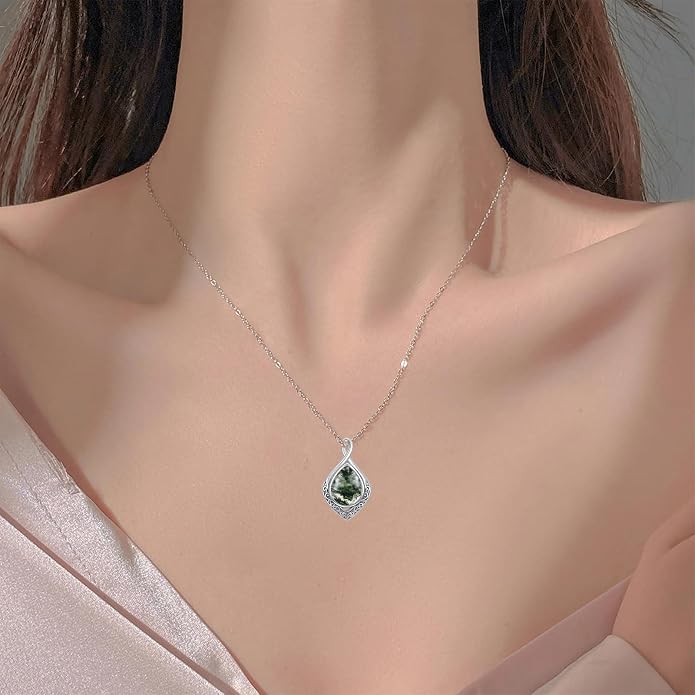 PELOVNY Celtic Knot Necklaces for Women 925 Sterling Silver Gemstone/Birthstone Teardrop Infinity Necklace Irish Celtic Pendant Jewelry Gifts for Mom Daughter Wife