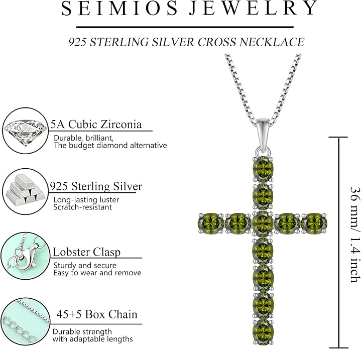 925 Sterling Silver Cross Necklace for Women Men Christian Jesus Faith Birthstone Cross Crucifix Pendant Necklaces
