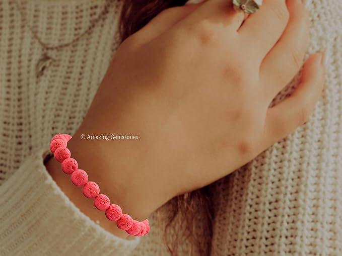 Amazing Gemstone Red Lava Bracelet, Gifts for Men & Women - Protection Healing Crystal Bracelet - 8mm Gemstone Beaded Adjustable Bracelet, Pulseras para Hombres Mujer Stocking Stuffers