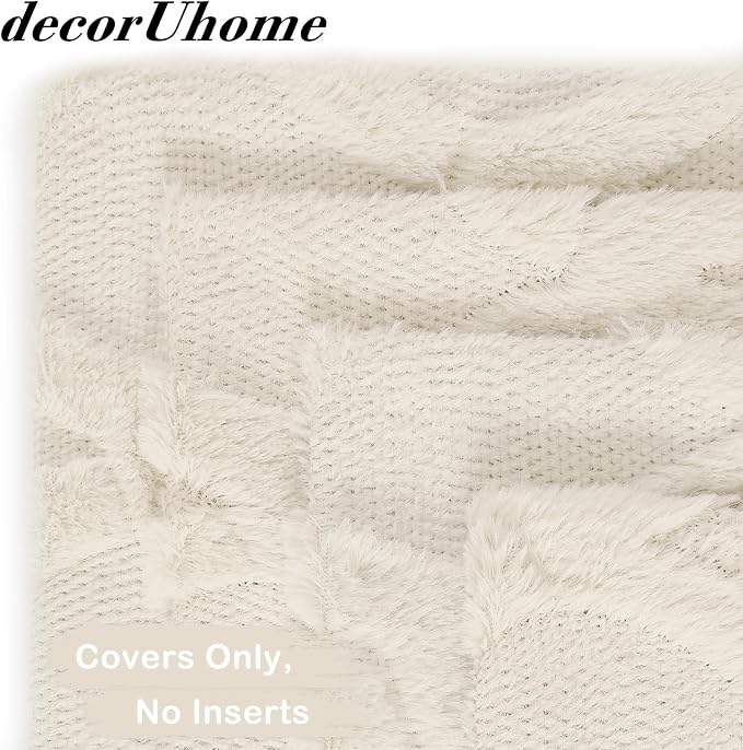 decorUhome Set of 4 Faux Fur Beige Throw Pillow Covers 20x20 | Neutral Decorative Soft Plush Couch Pillow Covers, Farmhouse Pillow Cases for Living Room Bed Sofa