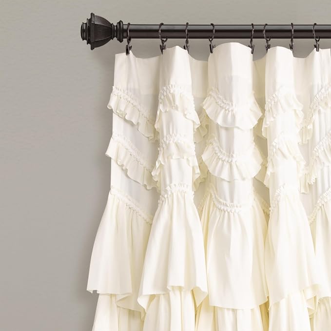 Lush Decor Kemmy Light Filtering Window Curtain Panel Single 52" W x 95" L Ivory - Drapes - Ruffled Curtains for Bedroom - Cream Curtains - Coquette Decor