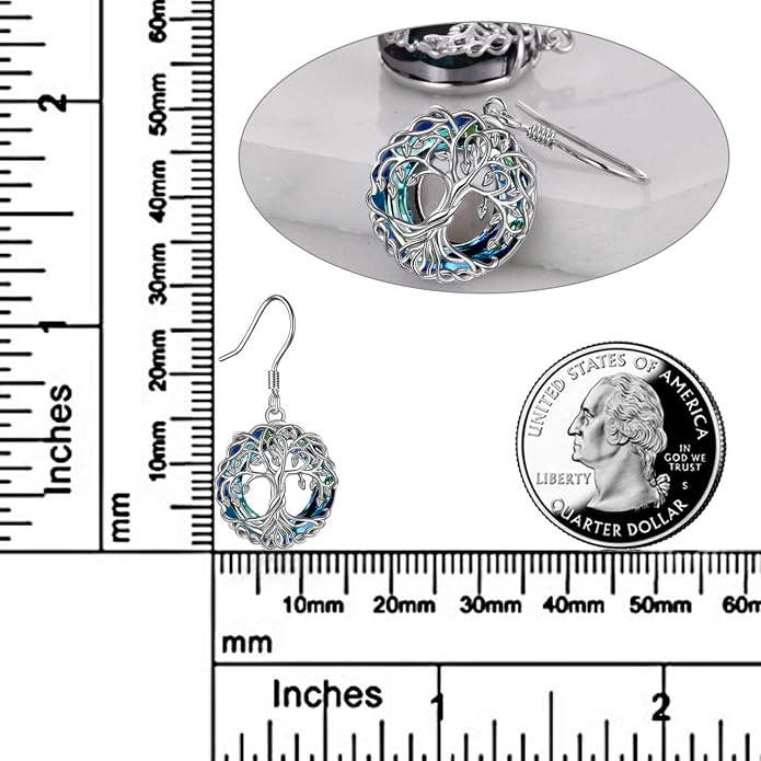 POPLYKE Celtic Tree of Life Earrings for Women Sterling Silver Family Tree Abalone Shell/Volcano Crystal Dangle Earrings Jewelry