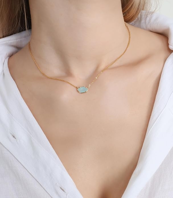 OZEL JEWELRY & GIFT Layered Gold Necklaces for Women - Crystal Colorful Delicate Cutting Pendant Necklace - 18K Gold Plated - Birthday Gifts (Made in Korea)