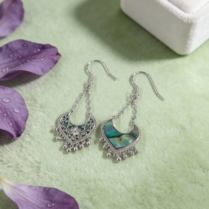 Chandelier Earrings Chandelier Dangle Drop Earrings Abalone Shell Flower Jewelry Floral Lover Gift for Women Mom