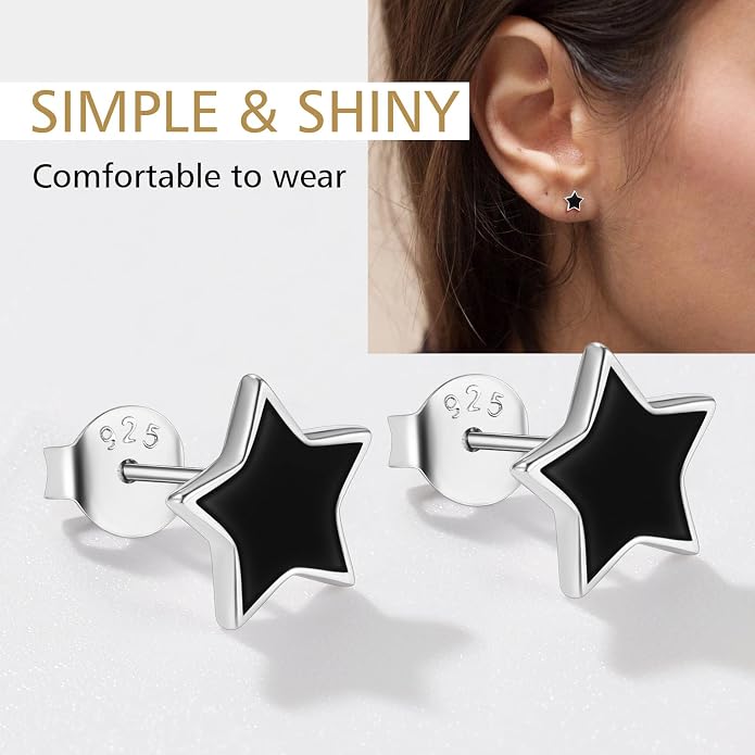FindChic Hypoallergenic Sterling Silver Small Bar/Heart/Dot/Triangle/Butterfly/Lightning Studs Earrings Minimalist Geometric Jewelry Valentine Gifts for Women Men Girls, with Gift Box