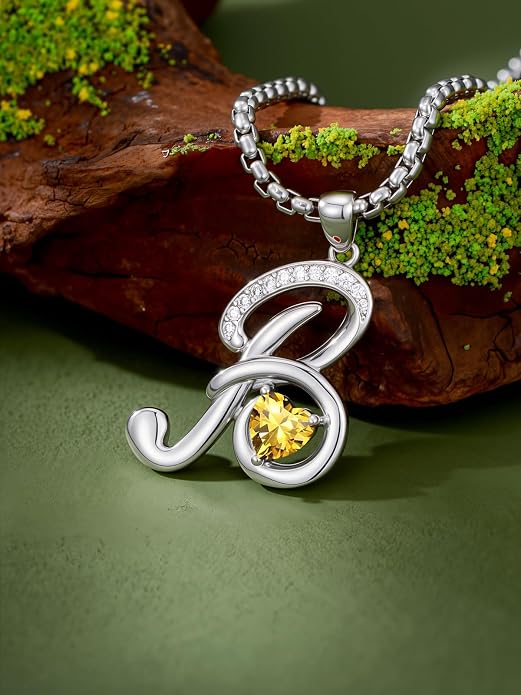Birthday Gifts for Women Alphabet A to Z Initial Birthstone Pendant Necklaces for Women - 18k White Gold Plated Personalized Name Jewelry Anniversary Graduation Gifts for Wife Her Daughter Girlfriend(with Gift Box)