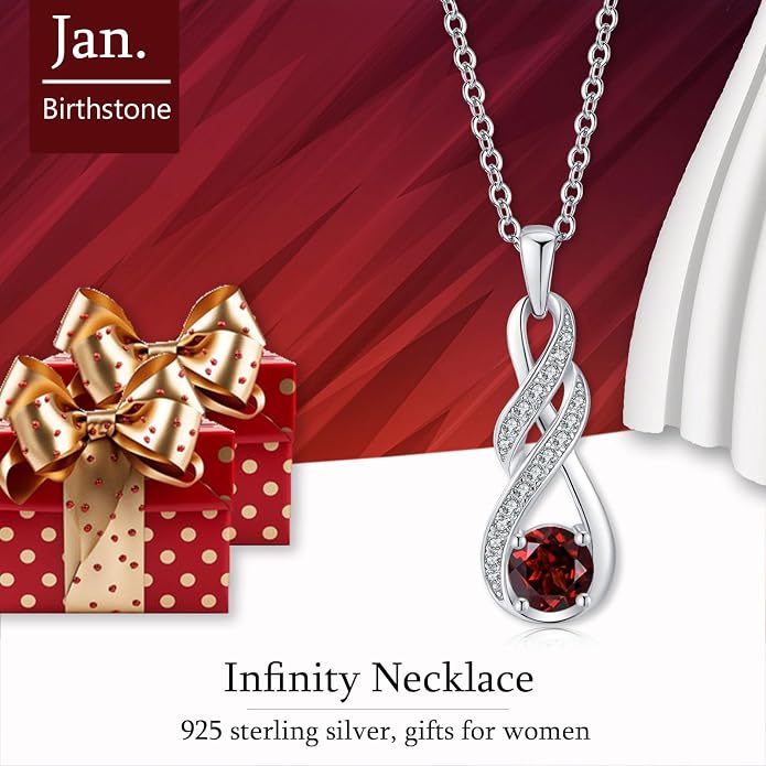 Birthstone Necklaces for Women 925 Sterling Silver Infinity Pendant Created Gemstone Jewelry for Her, 16"+2"