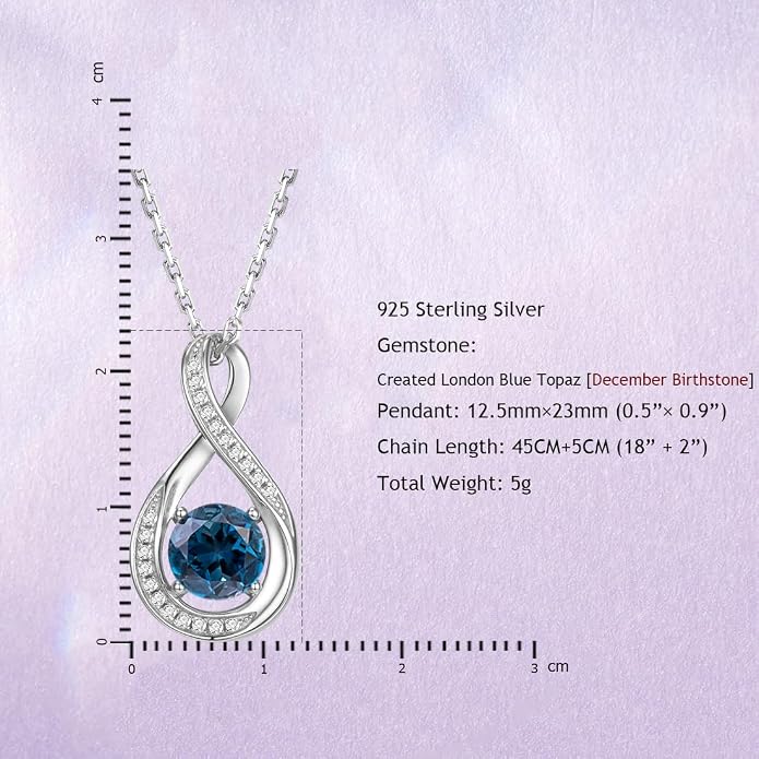 925 Sterling Silver Birthstone Necklace for Women Infinity Necklaces Birthday Anniversary Fine Jewelry Gifts for Mother Women, Adjustable Chain