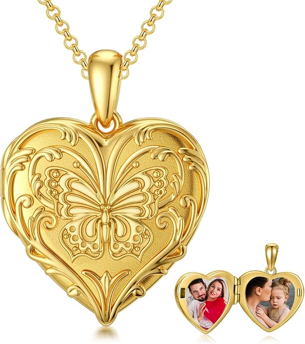 SOULMEET Personalized Silver Locket Necklace That Holds Pictures Photo Keep Someone Near to You, Memorial Custom Lockets Necklaces Letters Engraving for His Her