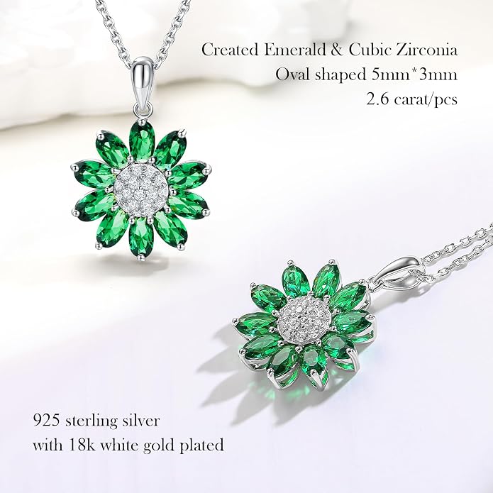 Dainty Sunflower Necklace 925 Sterling Silver Flower Pendant Necklaces for Women Birthstone Anniversary Jewelry