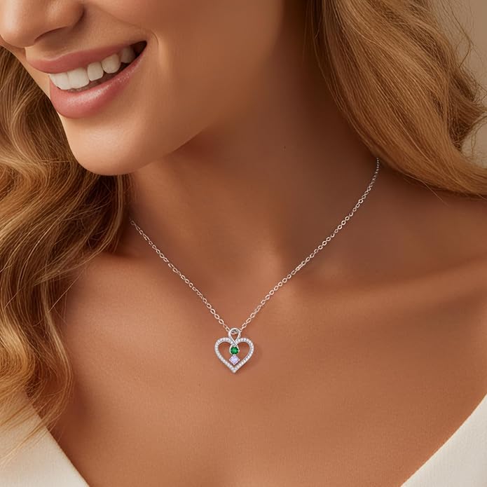 LOUISA SECRET Double Birthstone Necklaces for Women, 925 Sterling Silver Infinity Love Heart Pendant Necklace for Her, Birthday Anniversary Valentine's Day, Christmas, Wedding, Graduation Gift for Her, Personalized Gifts, Jewelry Gifts for Wife Mom Gir...