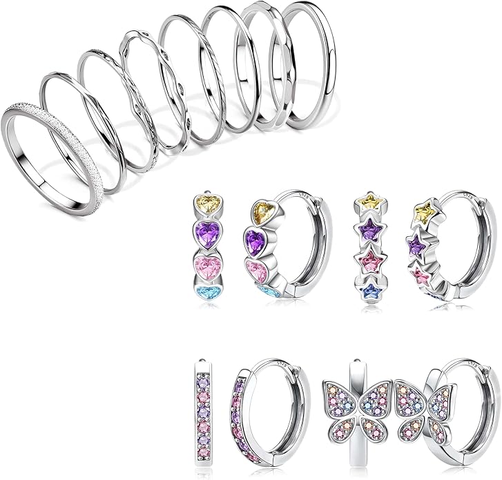 YADOCA 925 Sterling Silver Post Hoop Earrings For Girls with Stainless Steel Rings for Women Dainty Plain Thin Stackable Silver Tone Rings Hypoallergenic Huggie Earrings For Sensitive Ears