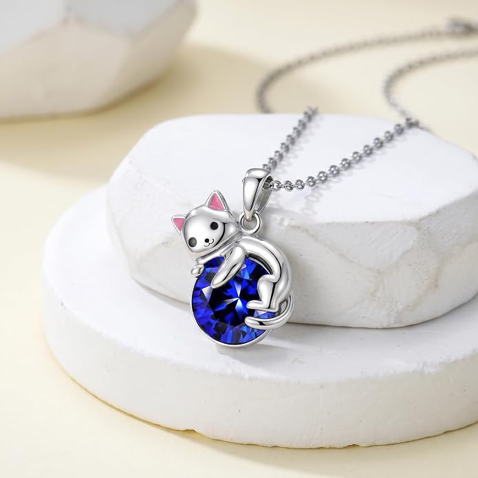 PELOVNY Teddy Bear Necklace for Women 925 Sterling Silver Bear/Highland Cow/Fox/Cat/Axolotl Birthstone Necklace Christmas Birthday Jewelry Gifts for Mom Daughter Wife Sister