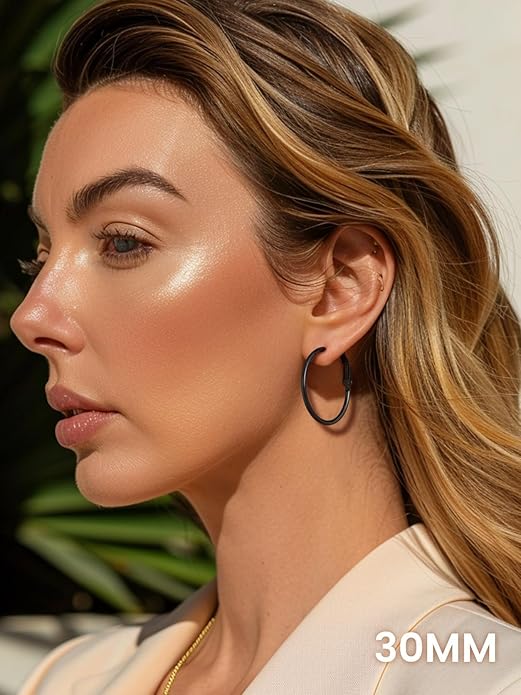 KeyStyle Gold Hoop Earrings for Women, Stainless Steel Hoops Earring Lightweight Loops, 2 mm Thick Hypoallergenic Circle Endless Thin Hoop (20/30/40/50/60/70/80/90/mm)