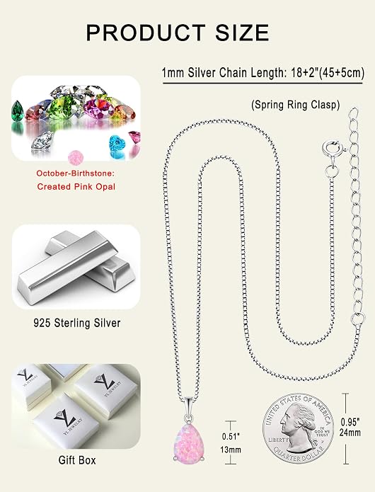 YL Teardrop Necklace 925 Sterling Silver Solitaire Pendant 9x12 MM Pear Cut Multicolored Birthstone Jewelry for Women