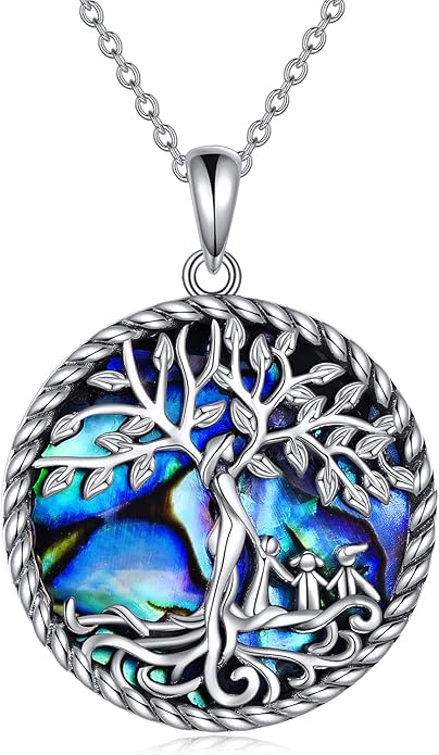 ONEFINITY Tree of Life Necklace for Women Sterling Silver Abalone Shell Crystal Tree of Life Pendant Necklace Family Tree Jewelry for Mom Daughter Sister Girls Christmas Gifts