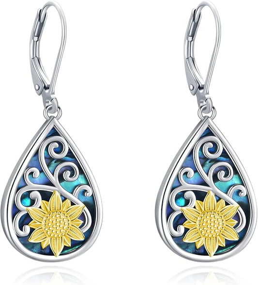 Black Cat/Turtle/Moonstone//Turquoise/Flower/Tree of Life Earrings Sterling Silver Cute Animal Leverback Dangle Earrings Jewelry Gifts