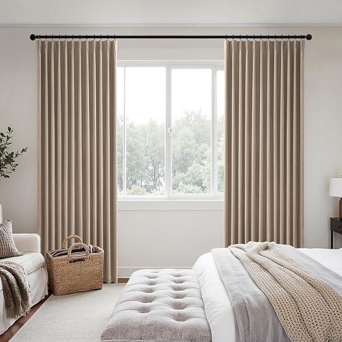 MIULEE Copper Brown Pinch Pleated 100% Blackout Linen Curtains 102 Inch Length 2 Panels Set, Black Out Memory Trained Pleat Curtains Light Blocking Room Darkening Drapes for Bedroom Living Room Window