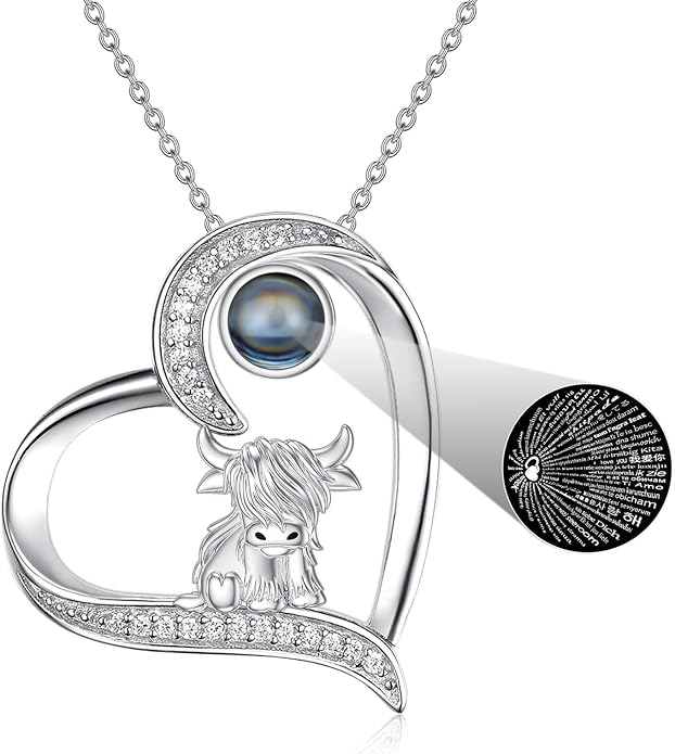 Highland Cow Gifts for Women 925 Sterling Silver Highland Cow Birthstone Necklace Fluffy Cow Jewelry Gifts Birthday Christmas