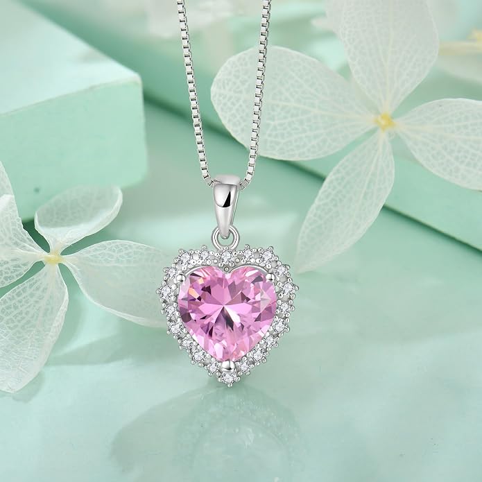 STARCHENIE 925 Sterling Silver Heart Birthstone Pendant Necklace for Women | Genuine 925 silver pendant, heart birthstone, love heart design, 925 silver 18+2" adjustable chain