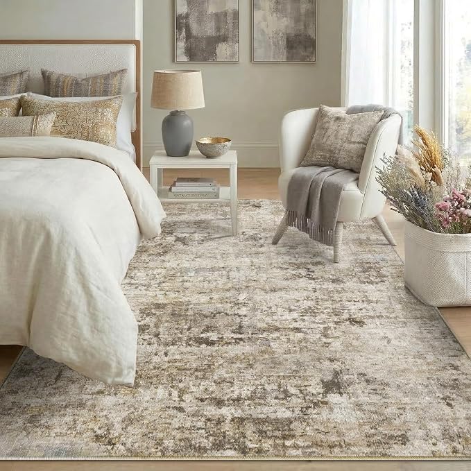 6x9 Area Rugs Washable Living Room Rug-No Slip Soft Carpets Modern Abstract Indoor Floor Stain Resistant Carpet for Bedroom Dining Room Farmhouse Nursery Home Office Brown
