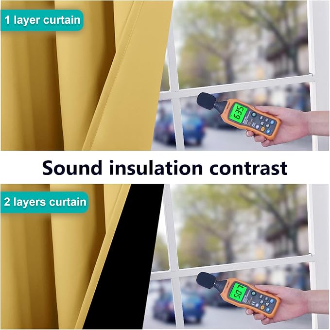 NICETOWN 100% Blackout Curtains with Black Liners, Solid Thermal Insulated Full Blackout 2-Layer Lined Drapes, Energy Efficiency Window Draperies for Bedroom (2 Panels, 42" W by 63" L, Bright Yellow)