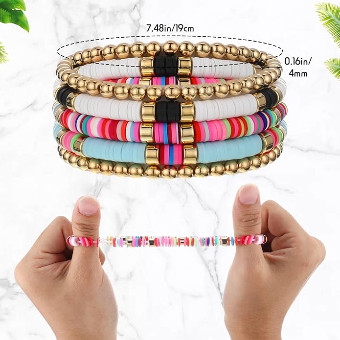 Yinkin 67 Pcs Surfer Heishi Clay Bead Bracelets for Women Handmade Beaded Bracelets Colorful Beaded Bracelets Elastic Boho Jewelry Beach Friendship Stretch Bracelet Set for Girls Teen