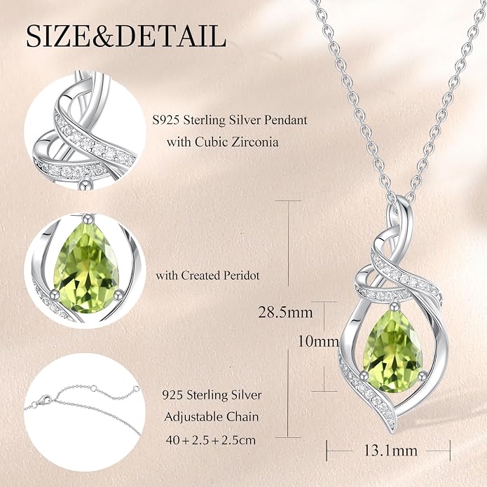FANCIME Teardrop Birthstone Necklace for Women S925 Sterling Silver Elegant Ribbon Pendent Necklace Birthday Jewelry Gifts for Mom Wife Her, 16"+2" Inches