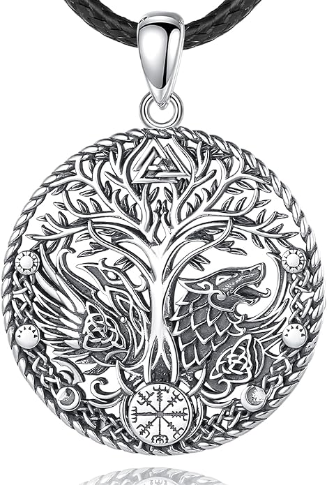 Vito 925 Sterling Silver Viking Necklace for Women Men, Viking Dragon/Wolf/Horse/Tree of Life Pendant Norse Amulet Nordic Jewelry for Men