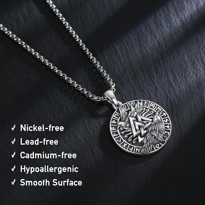 Viking Necklace for Men 925 Sterling Silver Norse Mythology Talisman Jewelry Gifts with 22"+2" Rolo Chain