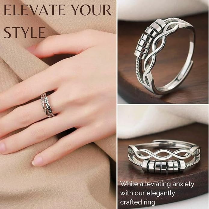 Halukakah 18K Gold/Platinum Plated Anxiety Spinning Ring: Stylish Diamond Heart Stress Relief Jewelry with Beads Spinner,Himalaya Salt Added,Size Adjustable,Gift for Women,Teens,Girls,Daughter,and Mom