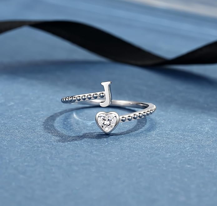 Step Forward 925 Sterling Silver Adjustable Initial Ring for Women | Non Tarnish Letter Rings for Lady | Alphabet Heart Thumb Rings | Capital Letter Jewelry Gifts