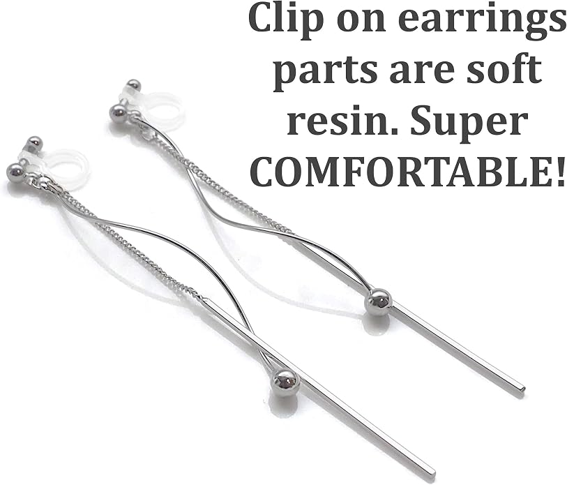 Comfortable Stick Invisible Clip On Earrings Gold Dangle Long Waved Threader Bar Clip-On Non Pierced Earrings Silver For Women,…