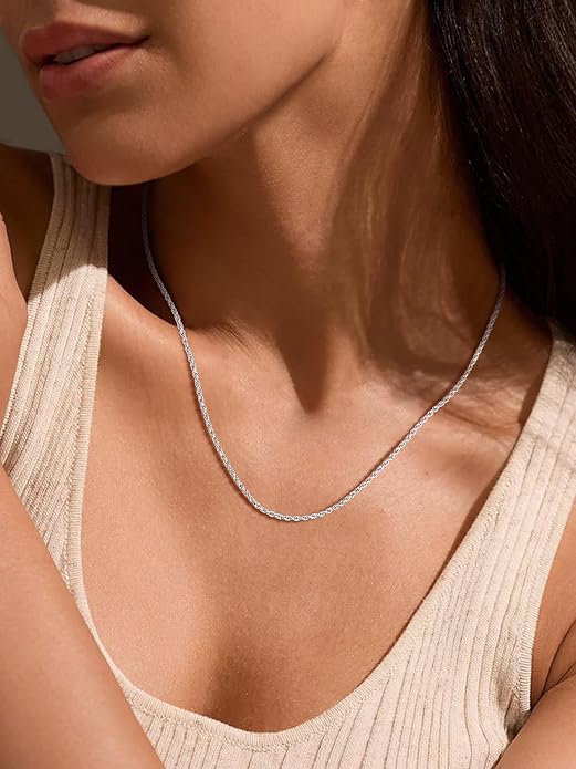 SILVERCUTE 925 Sterling Silver Necklace for Women,1mm/1.3mm/1.5mm/1.6mm Thin Silver Cable Chain/Box Chain/Rope Chain Necklace with Extension Chain,18/20/22/24/26/28/30 Inch