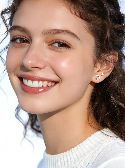 ChicSilver 925 Sterling Silver Earrings Dainty Bar/Circle/Triangle/Star/Ball Stud Earrings for Women with Gift Box, Hypoallergenic Earrings for Sensitive Ears