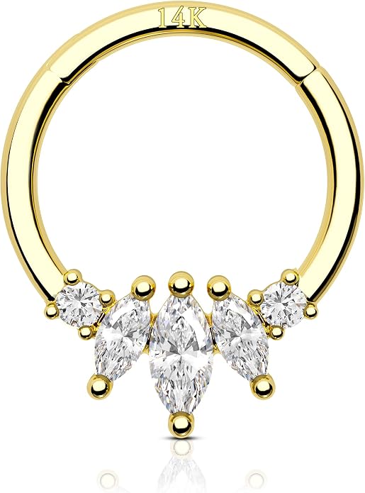 COCHARM 14K Gold Septum Rings 14K Yellow Gold Septum Piercing Jewelry 16g Septum Clicker 14kt Real Gold Daith Earrings Solid Gold Daith Piercing Hoop Daith Jewelry for Women Men