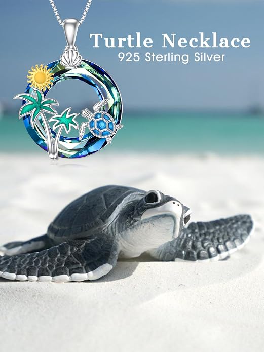 Midari Ocean Necklace 925 Sterling Silver Flamingo Mama Bear Dolphin Penguin Sea Turtle Axolotl Desert Cactus Nautical Rudder Tropical Palm Compass Wave Pendant Boho Jewelry Gifts for Women Men