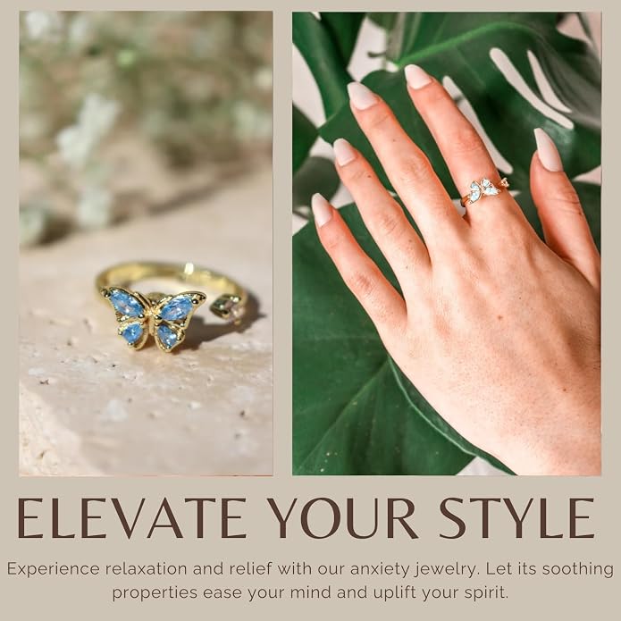 Halukakah 18K Gold/Platinum Plated Anxiety Spinning Ring: Stylish Diamond Heart Stress Relief Jewelry with Beads Spinner,Himalaya Salt Added,Size Adjustable,Gift for Women,Teens,Girls,Daughter,and Mom