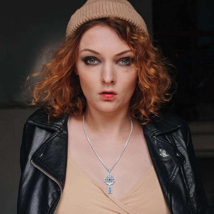 Celtic Cross Tree of Life Necklace for Women Sterling Silver Thor Hammer Tree of Life Pendant Irish Knot Cross Amulet Tree of Life Jewelry